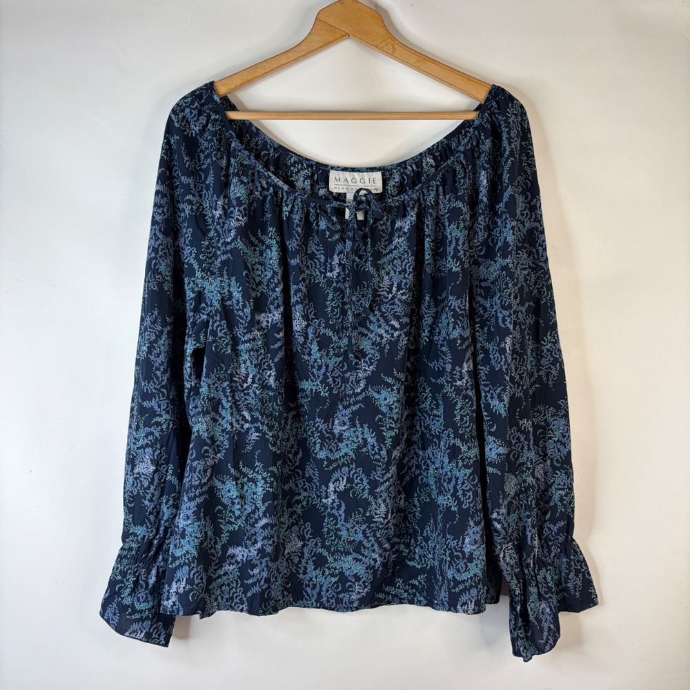 Maggie Navy Blue Floral Peasant Blouse